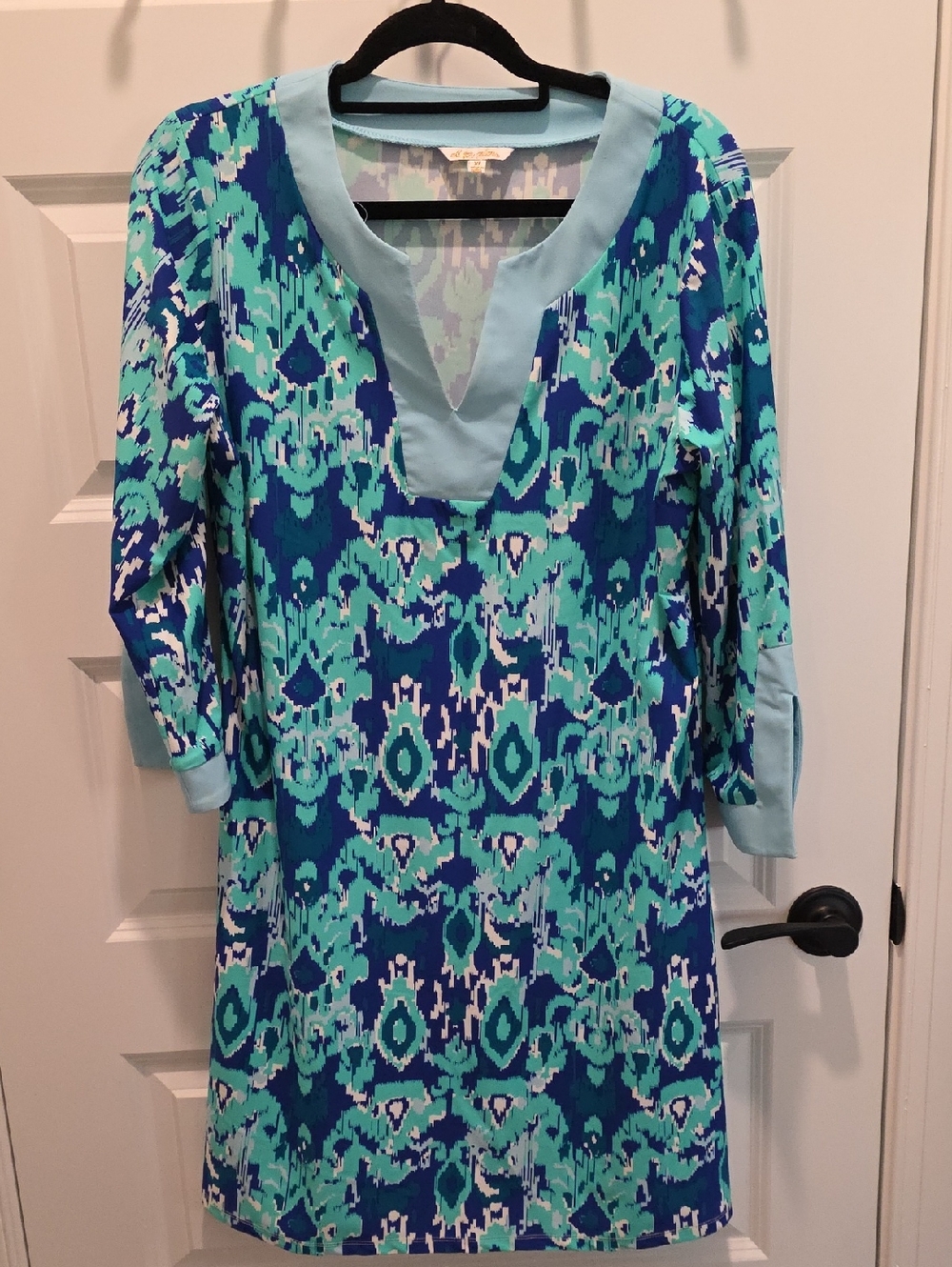 All For Color Blue and Green Printed Tunic Dress Perfect For Vacation Size XL